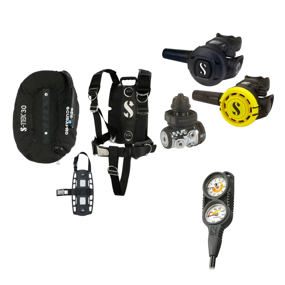 SCUBAPRO MK11 EVO / S270 regulator set with R105 octopus and S-TEK Pro BCD (stainless steel)