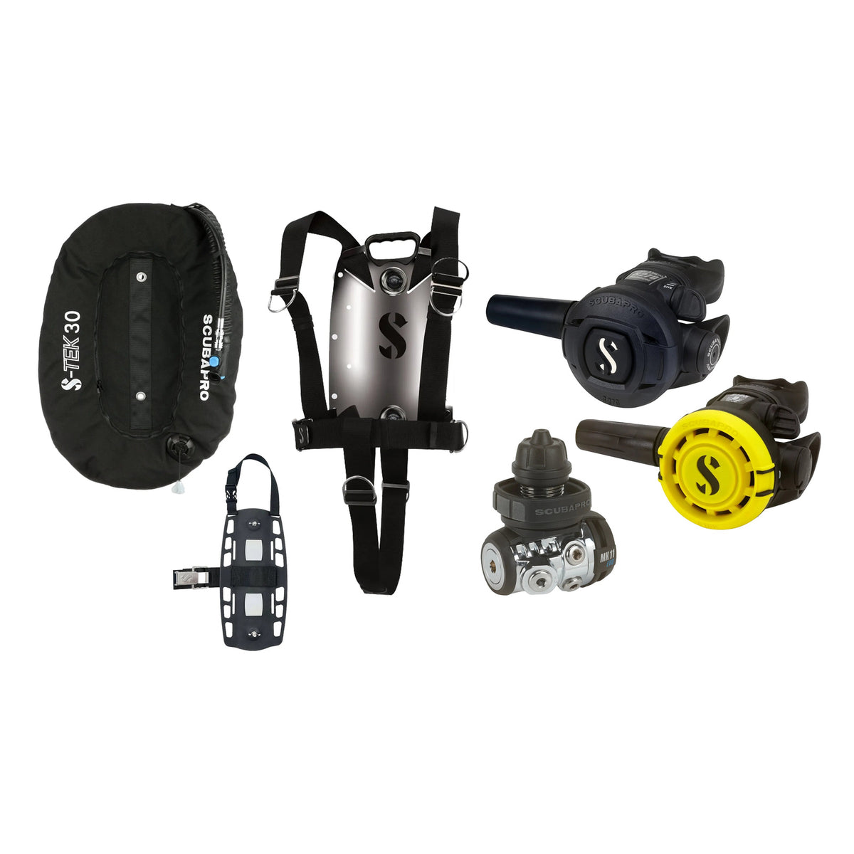 SCUBAPRO MK11 EVO / S270 regulator set with R105 octopus and S-TEK Pure BCD (stainless steel)