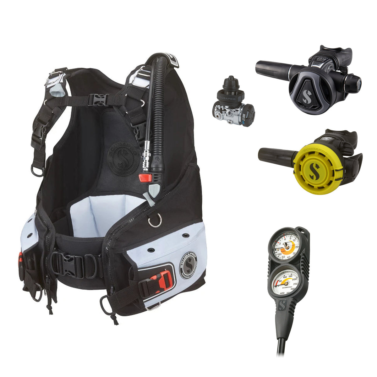 SCUBAPRO MK17 EVO2 / C370 Graphite regulator set with R105 octopus and Bella BCD, with Compact Combo 2