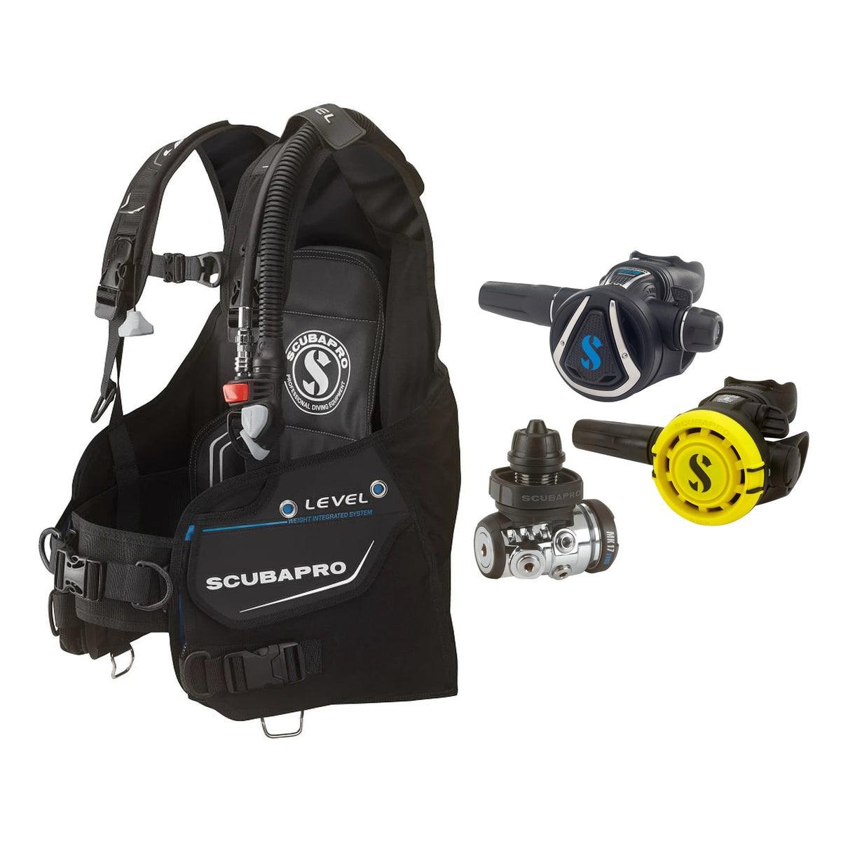 SCUBAPRO MK17 EVO2 / C370 regulator set with R105 octopus and Level BCD