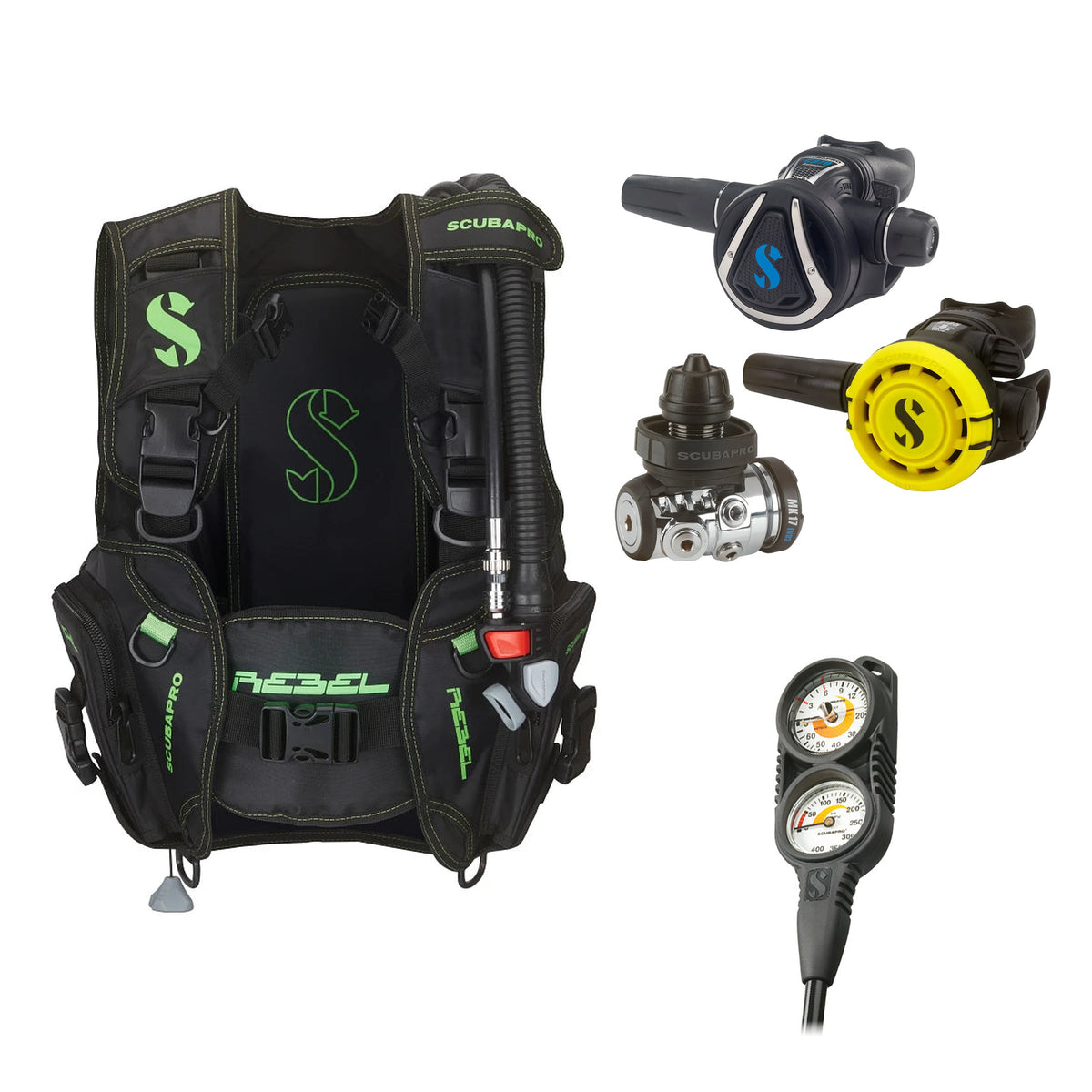 SCUBAPRO MK17 EVO2 / C370 regulator set with R105 octopus and Rebel V2 BCD
