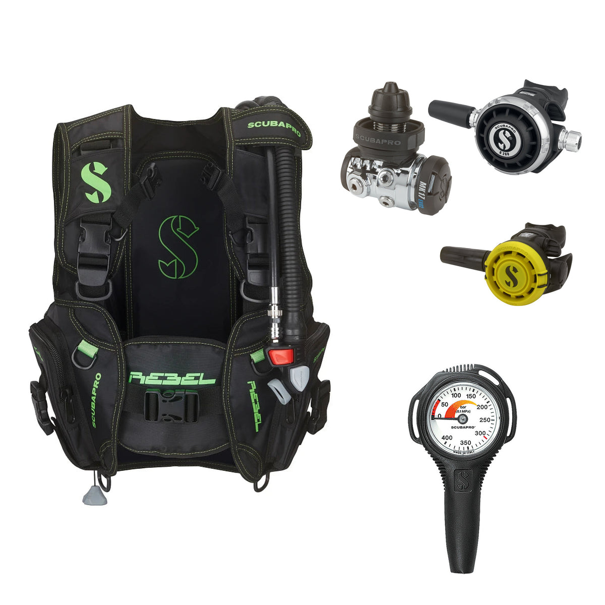 SCUBAPRO MK17 EVO2 / G260 regulator set with R105 octopus and Rebel V2 BCD