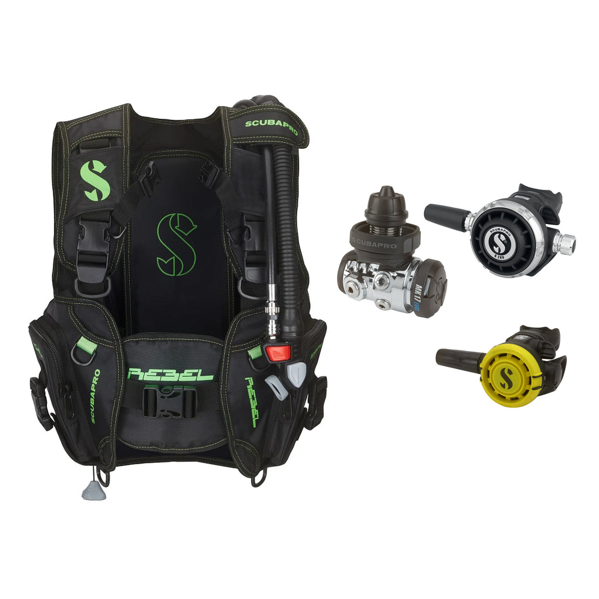 SCUBAPRO MK17 EVO2 / G260 regulator set with R105 octopus and Rebel V2 BCD