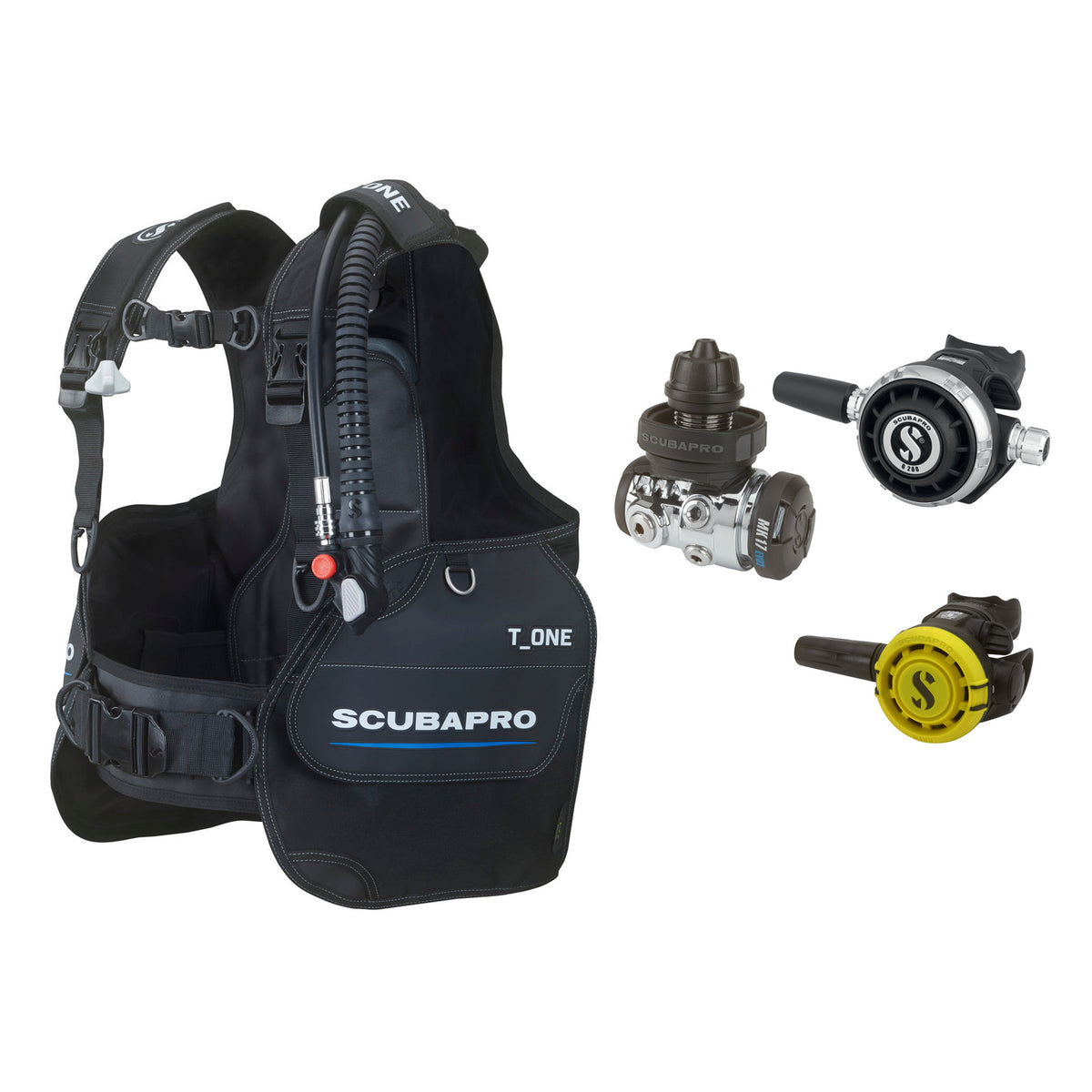 SCUBAPRO MK17 EVO2 / G260 regulator set with R105 octopus and T-One BCD