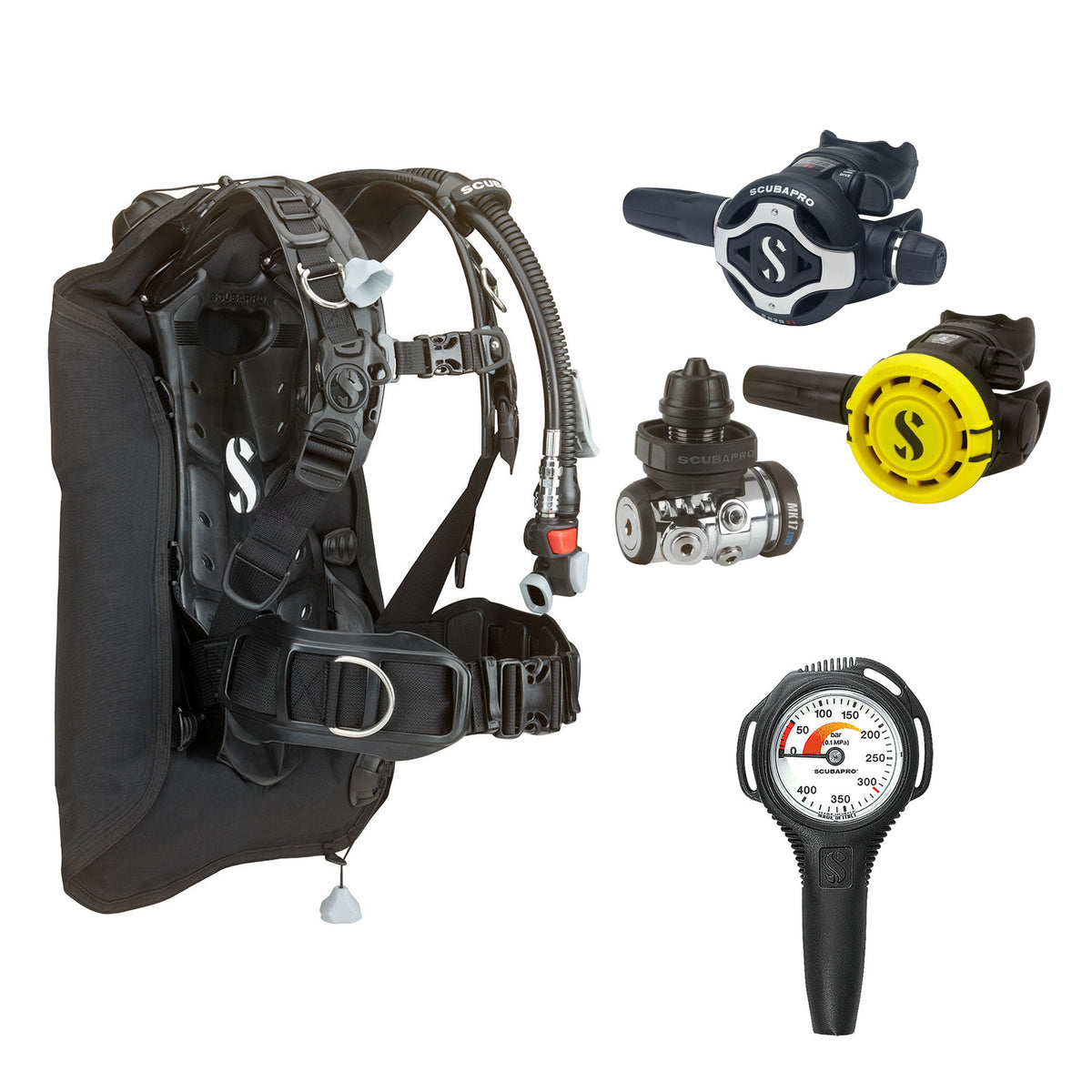 SCUBAPRO MK17 EVO2 / S620Ti regulator set with R105 octopus and Hydros Core BCD