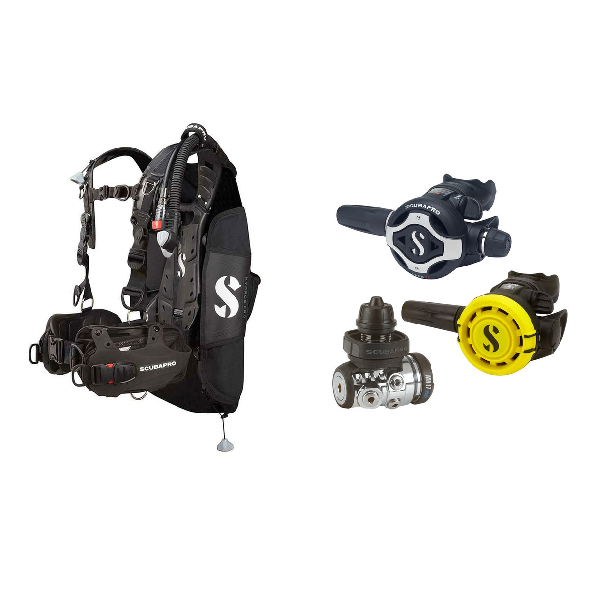 SCUBAPRO MK17 EVO2 / S620Ti regulator set with R105 octopus and Hydros Pro Ladies BCD in black