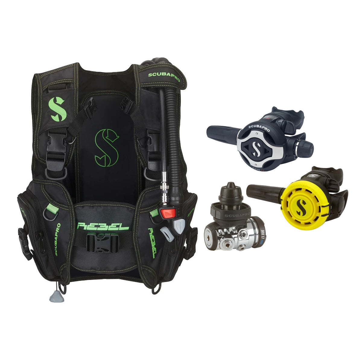 SCUBAPRO MK17 EVO2 / S620Ti regulator set with R105 octopus and Rebel V2 BCD