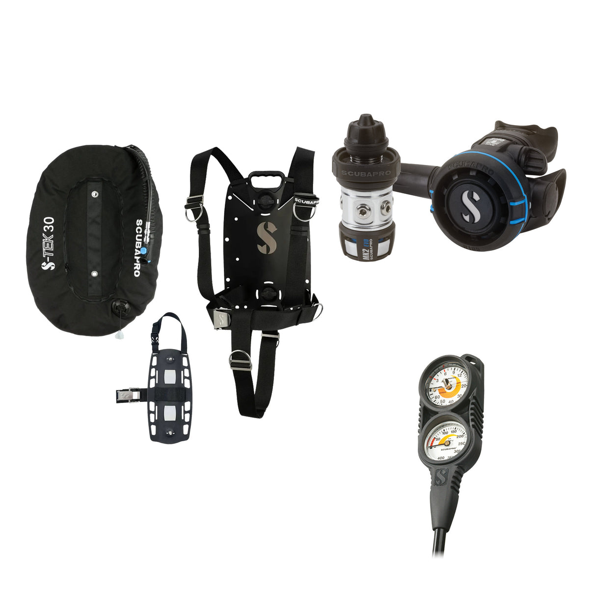 SCUBAPRO MK2 EVO / R105 regulator set with R105 octopus and S-TEK Pure BCD (aluminium), with Compact Combo 2