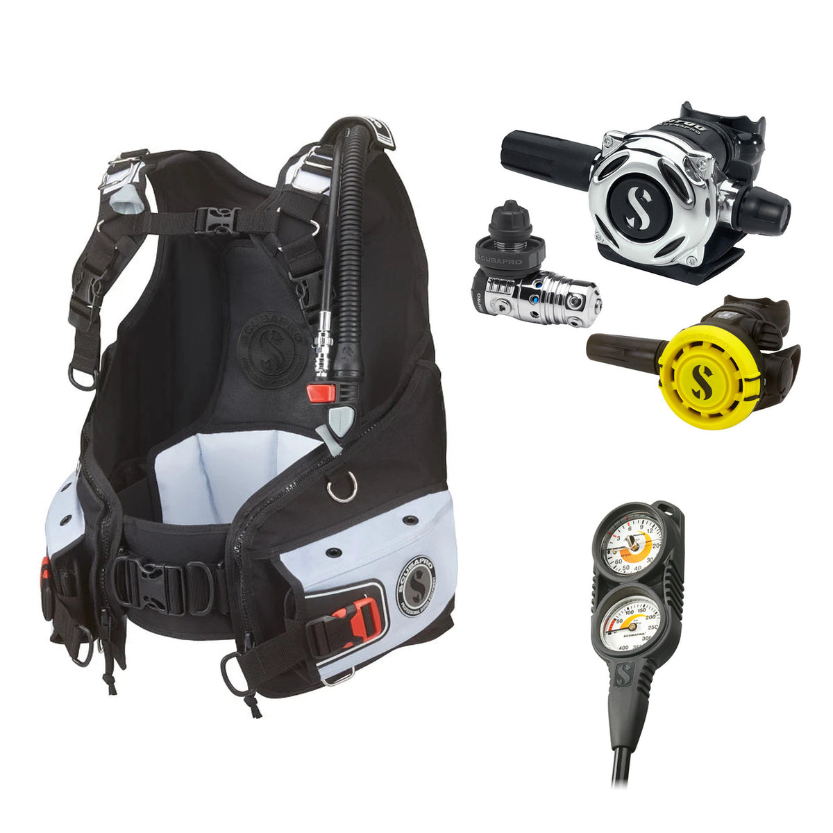 SCUBAPRO MK25 EVO / A700 regulator set with R105 octopus and Bella BCD, with Compact Combo 2
