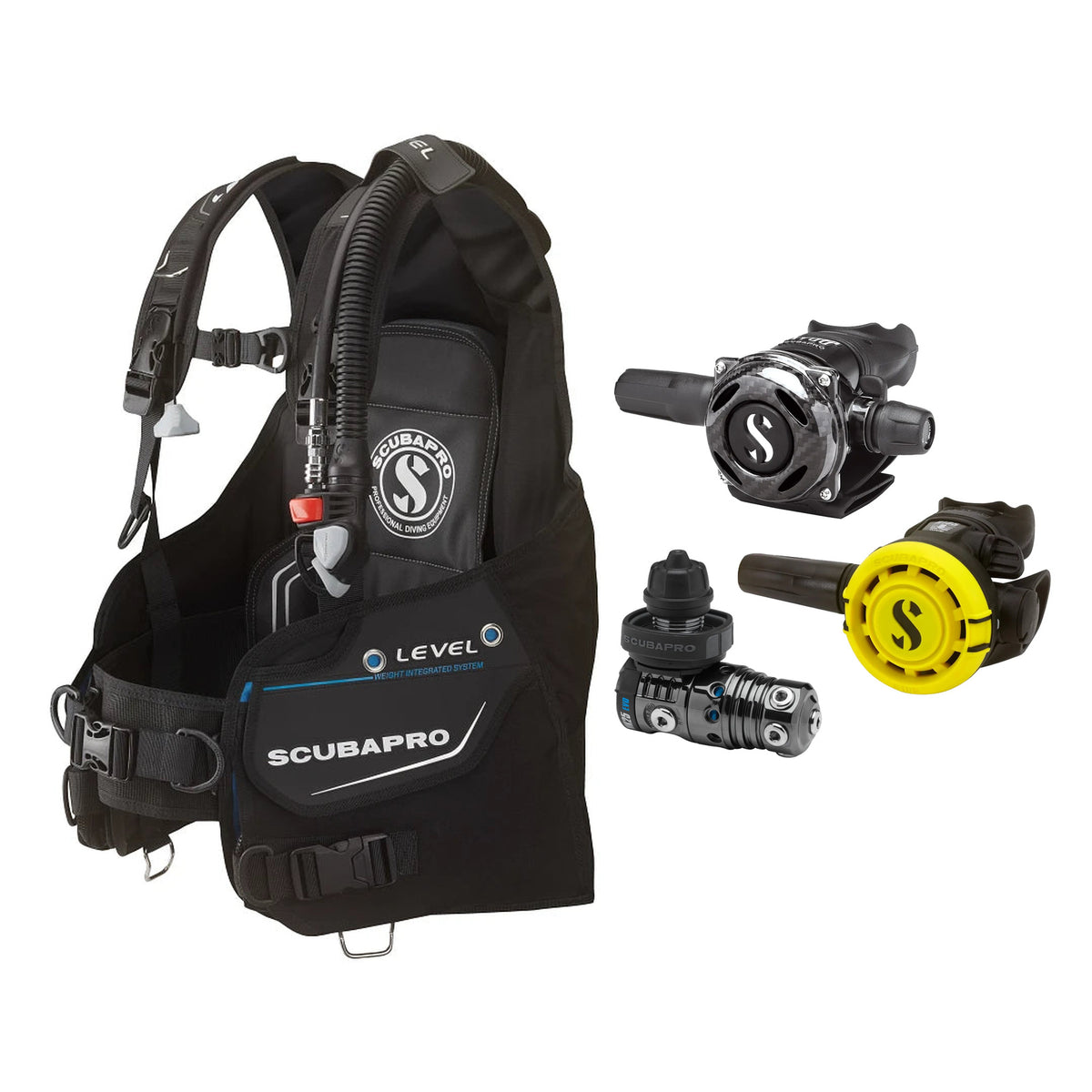 SCUBAPRO MK25 EVO / A700 Carbon BT regulator set with R105 octopus and Level BCD