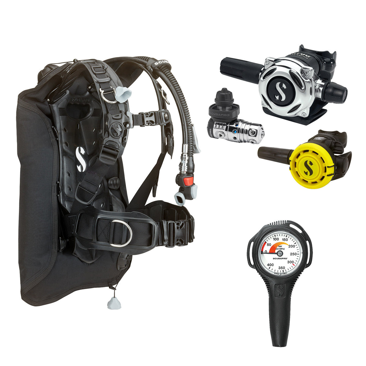 SCUBAPRO MK25 EVO / A700 regulator set with R105 octopus and Hydros Core BCD