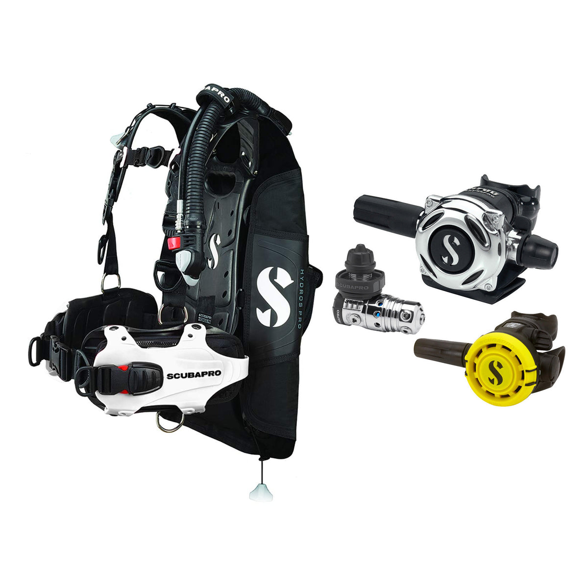 SCUBAPRO MK25 EVO / A700 regulator set with R105 octopus and Hydros Pro Ladies BCD in white
