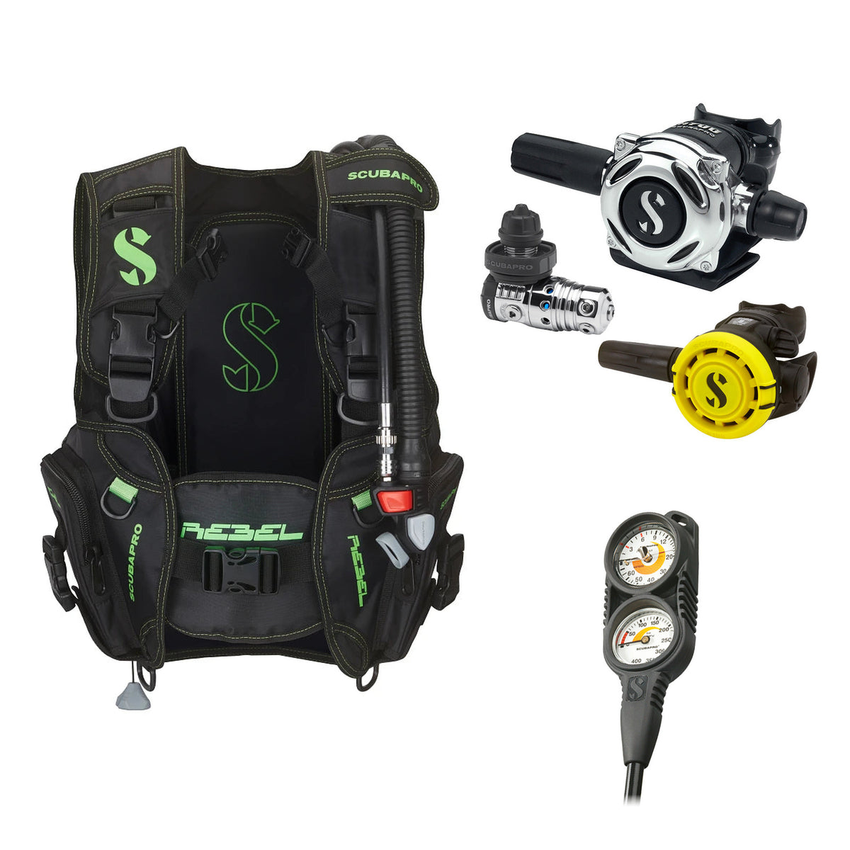 SCUBAPRO MK25 EVO / A700 regulator set with R105 octopus and Rebel V2 BCD