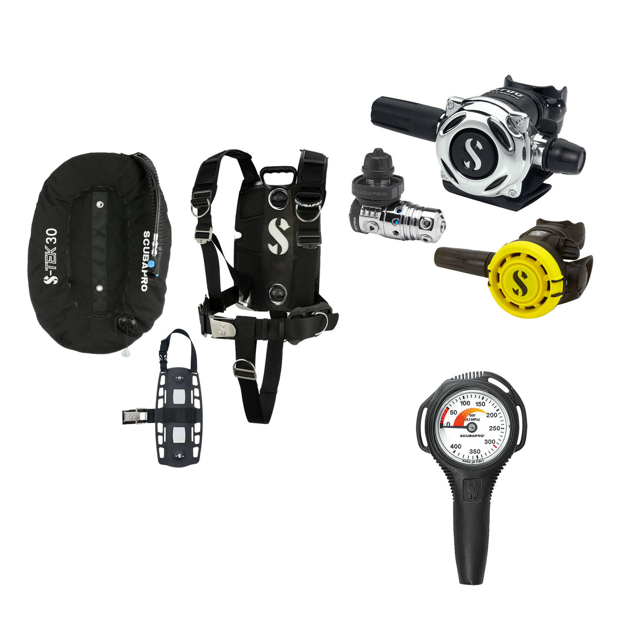 SCUBAPRO MK25 EVO / A700 regulator set with R105 octopus and S-TEK Pro BCD (stainless steel)