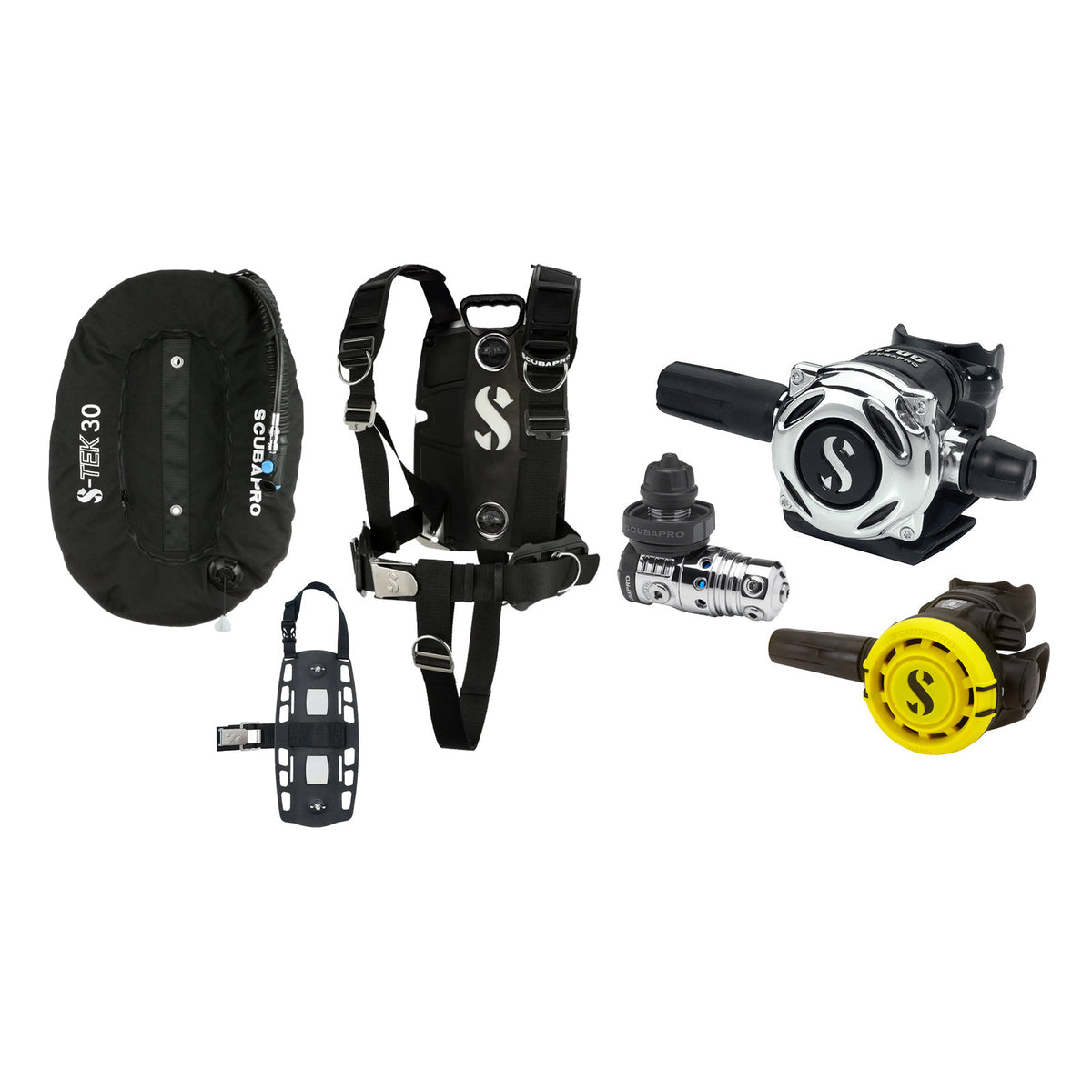 SCUBAPRO MK25 EVO / A700 regulator set with R105 octopus and S-TEK Pro BCD (stainless steel)