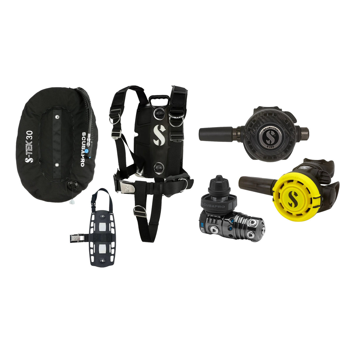 SCUBAPRO MK25 EVO / G260 CBT regulator set with R105 octopus and S-TEK Pro BCD (stainless steel)
