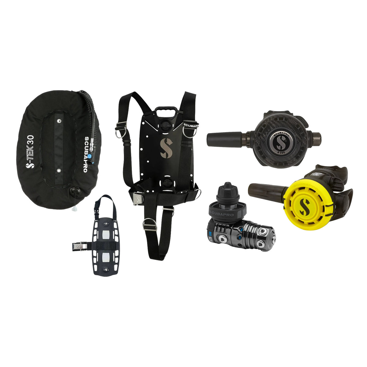 SCUBAPRO MK25 EVO / G260 CBT regulator set with R105 octopus and S-TEK Pure BCD (stainless steel)