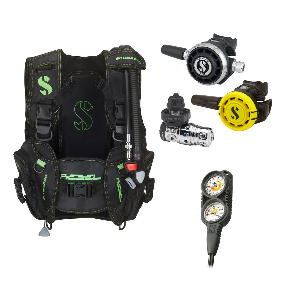 SCUBAPRO MK25 EVO / G260 regulator set with R105 octopus and Rebel V2 BCD