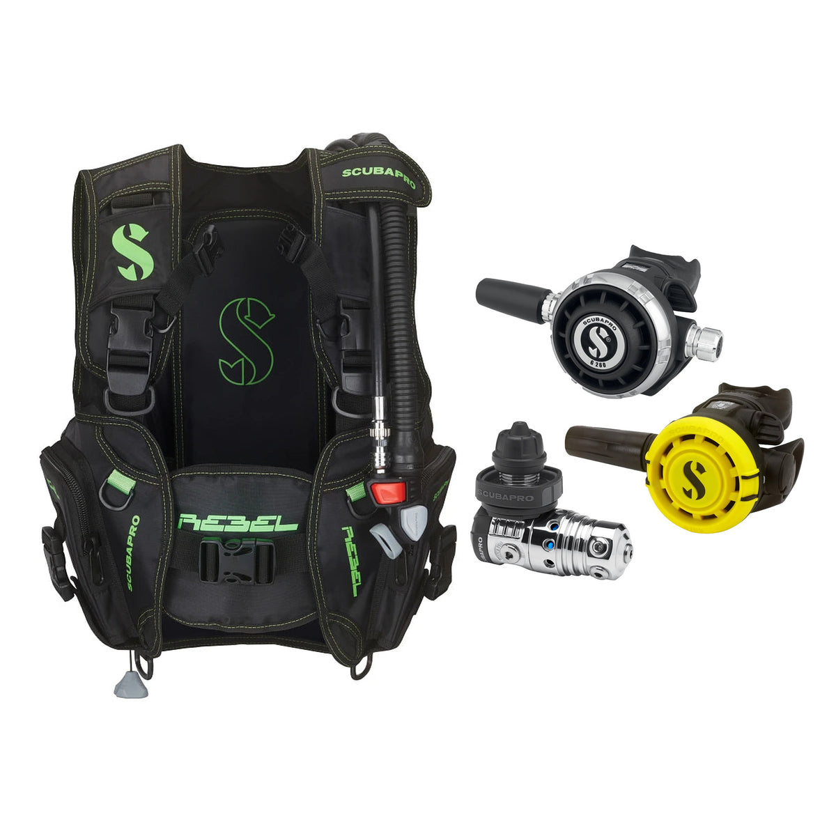 SCUBAPRO MK25 EVO / G260 regulator set with R105 octopus and Rebel V2 BCD