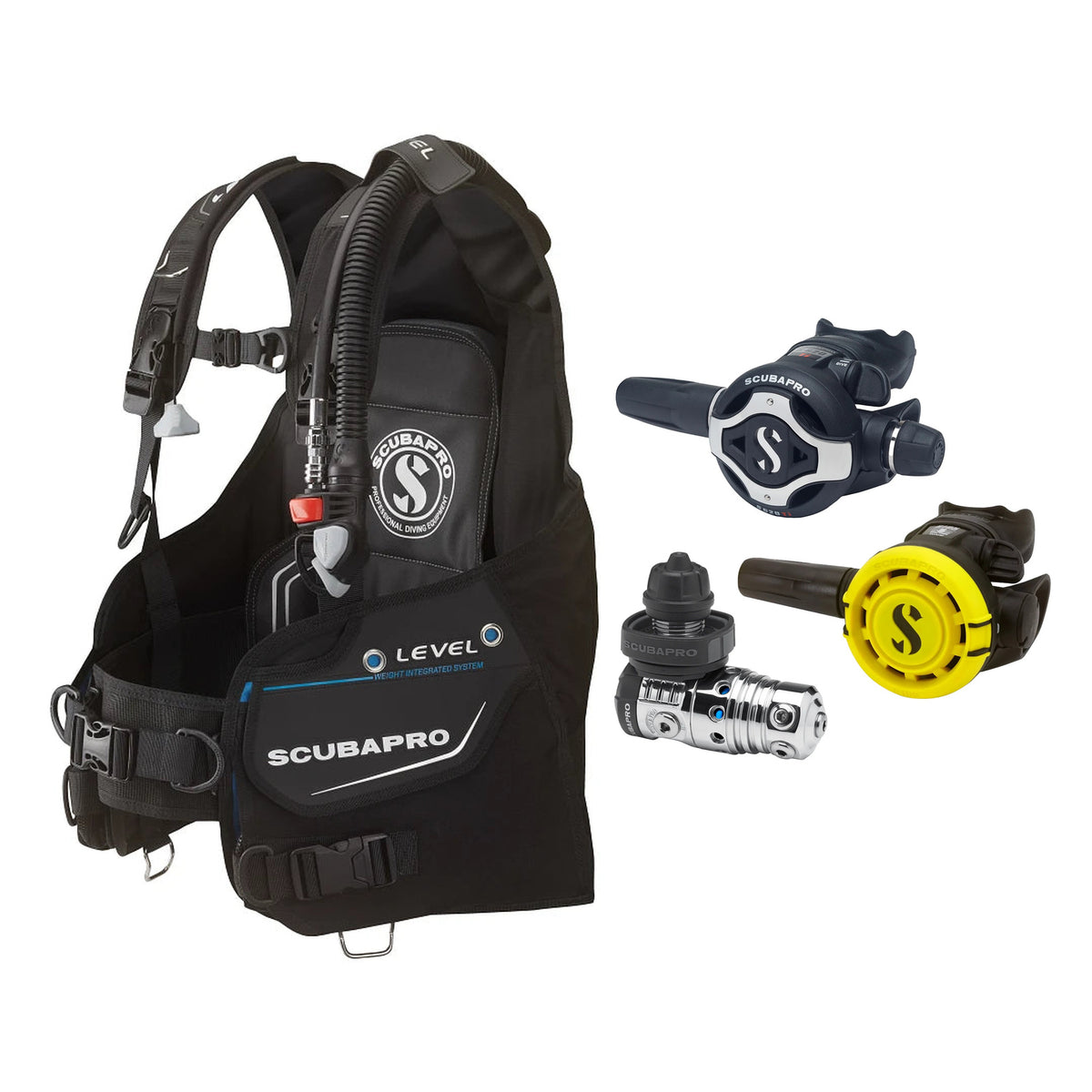 SCUBAPRO MK25 EVO / S620Ti regulator set with R105 octopus and Level BCD
