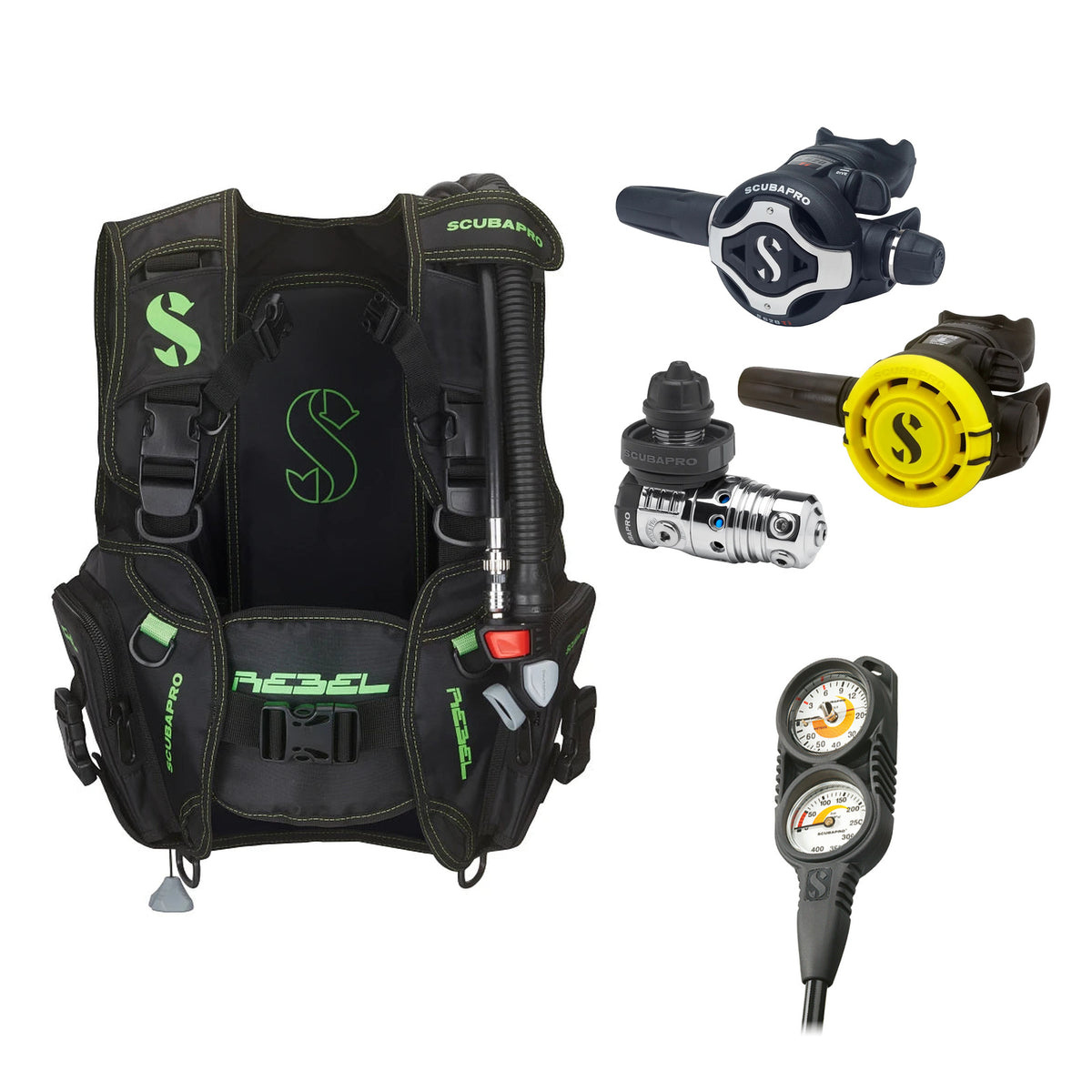 SCUBAPRO MK25 EVO / S620Ti regulator set with R105 octopus and Rebel V2 BCD