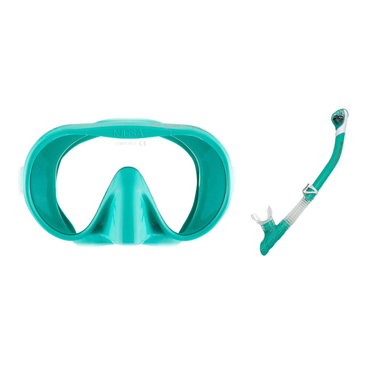 Cressi Musa frameless mask in aqua green and Scilla snorkel in aqua green