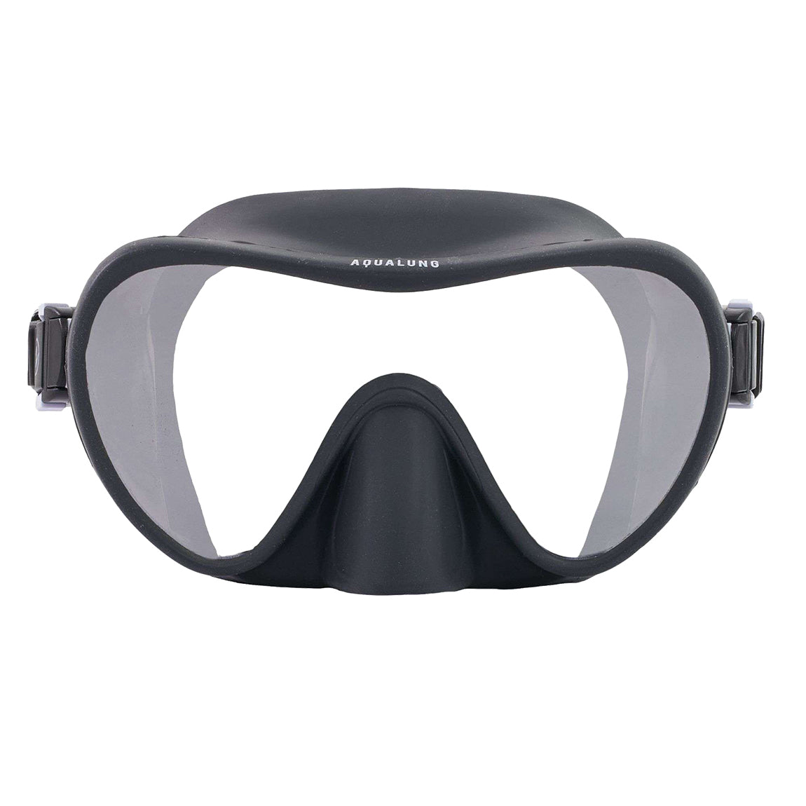 Aqua Lung Nabul frameless snorkelling mask in grey, front view showing the single lens and swivel buckles