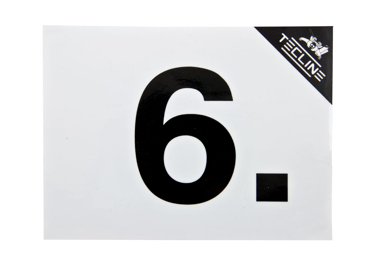 Tecline MOD 6 cylinder sticker, black number on white