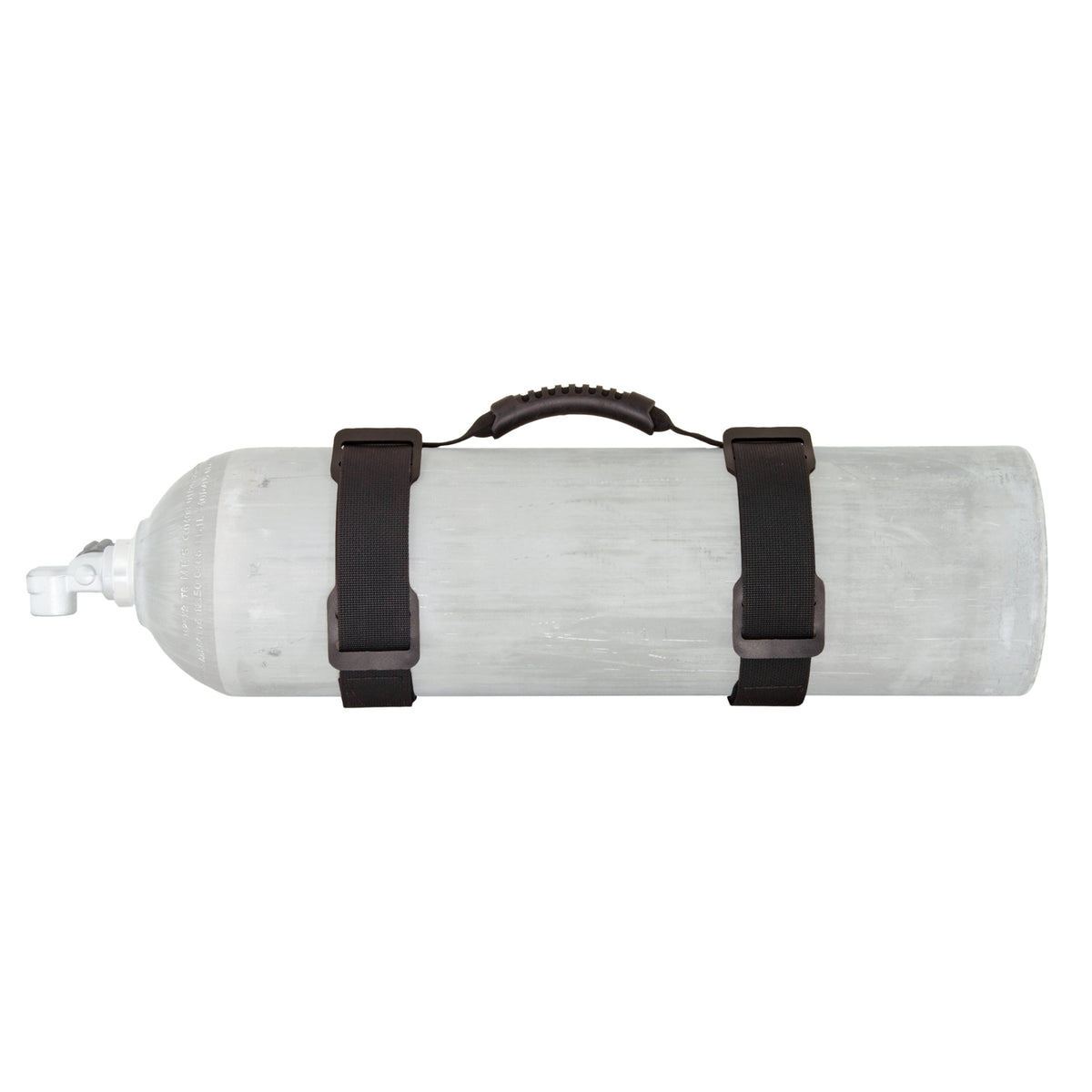 Scubatech cylinder carry strap fitted around a cylinder, with grab handle