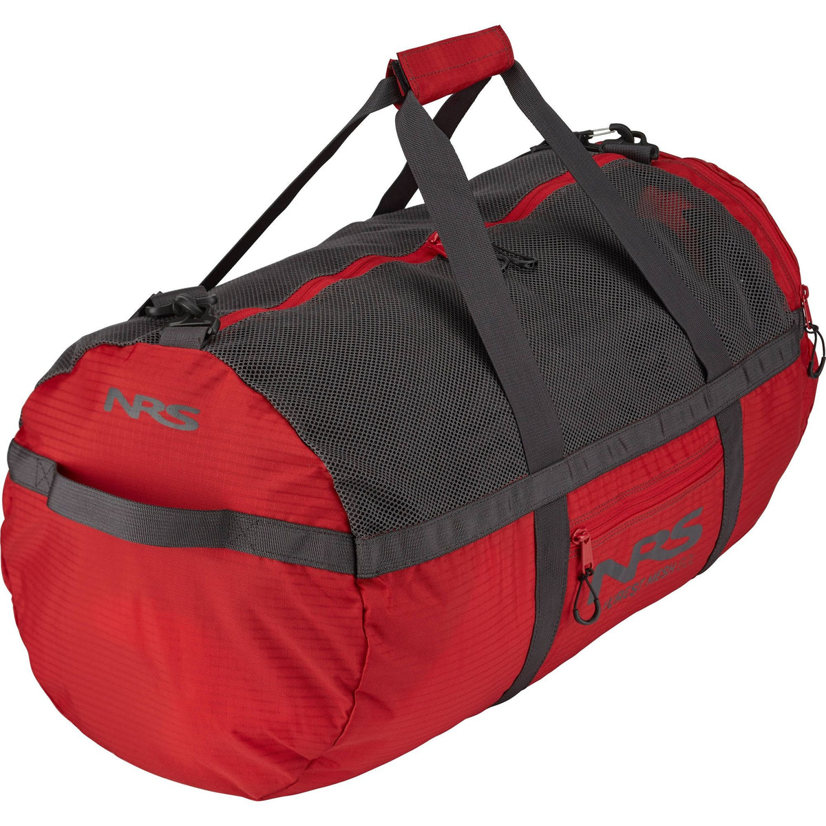 Red NRS Purest Mesh Duffel Bag 60 L with black mesh top and shoulder strap