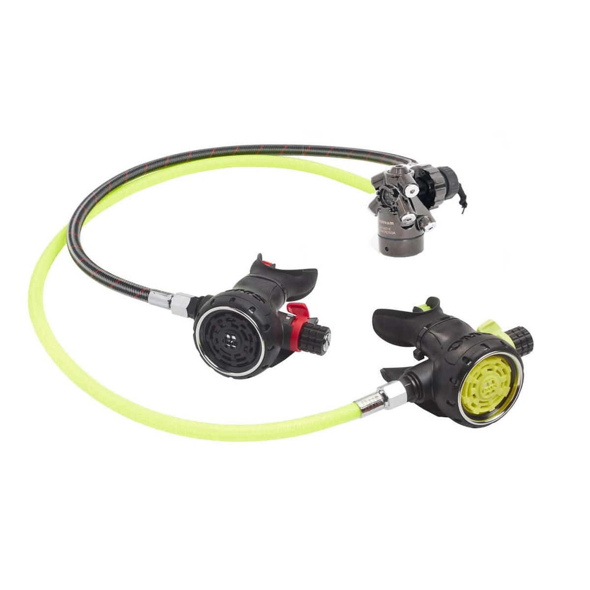 OMS Airstream Evoque DIN regulator set with yellow Evoque octopus on a yellow hose