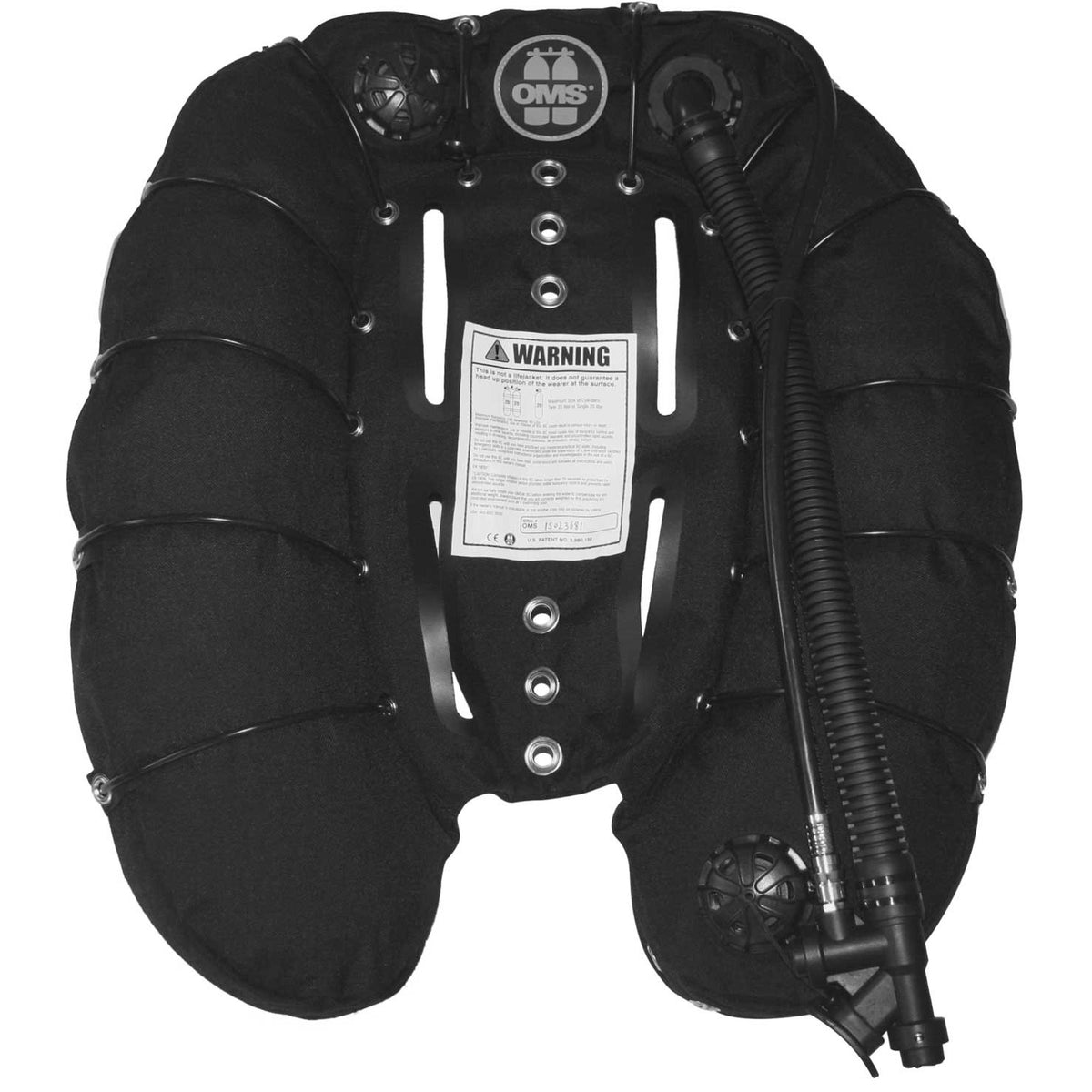 Black OMS Deep Ocean horseshoe wing with the corrugated hose and inflator