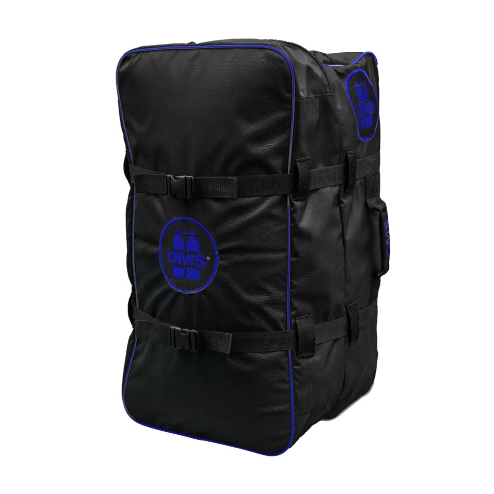 OMS Roller Bag 145 L in black with red logo and yellow piping