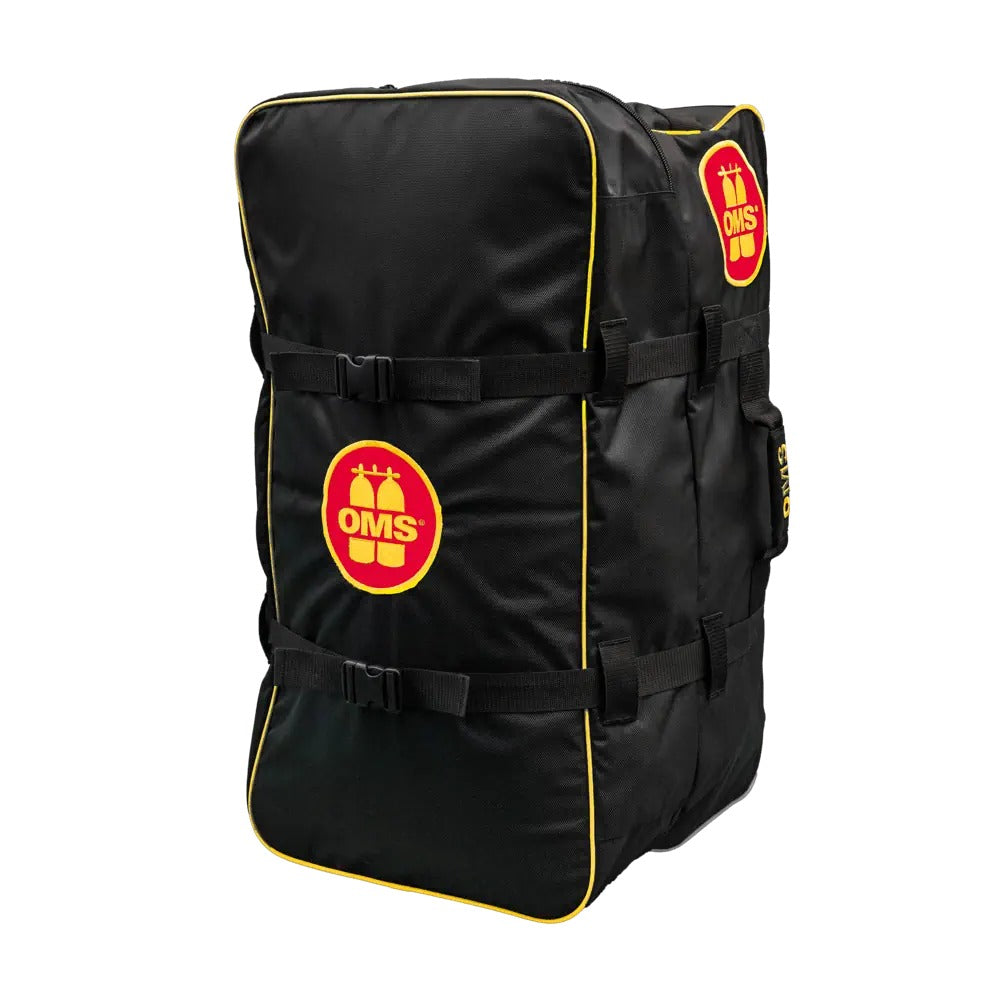 OMS Roller Bag 145 L in black with red logo and yellow piping