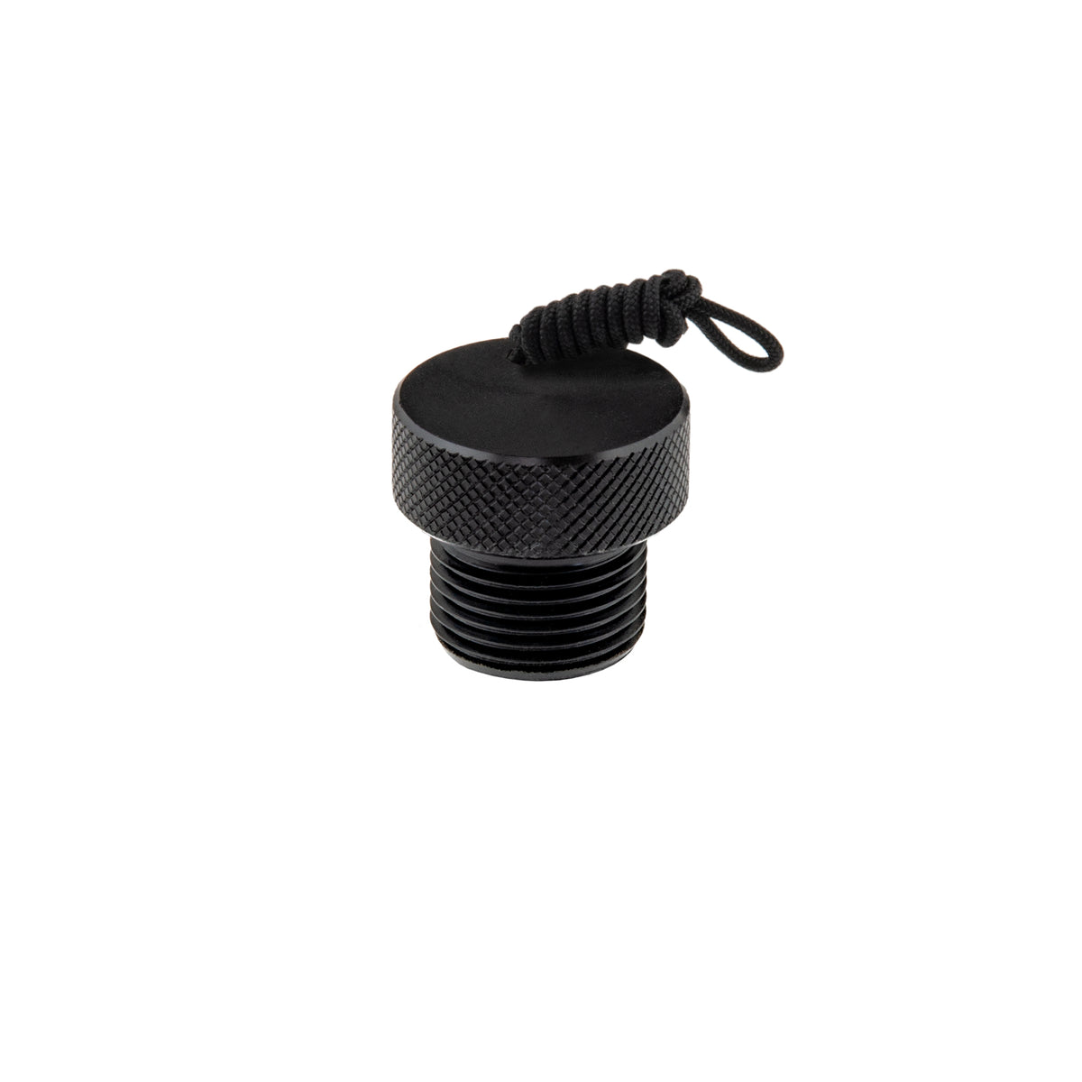 Tecline aluminium G5/8 DIN valve plug with knurled head and black retaining cord