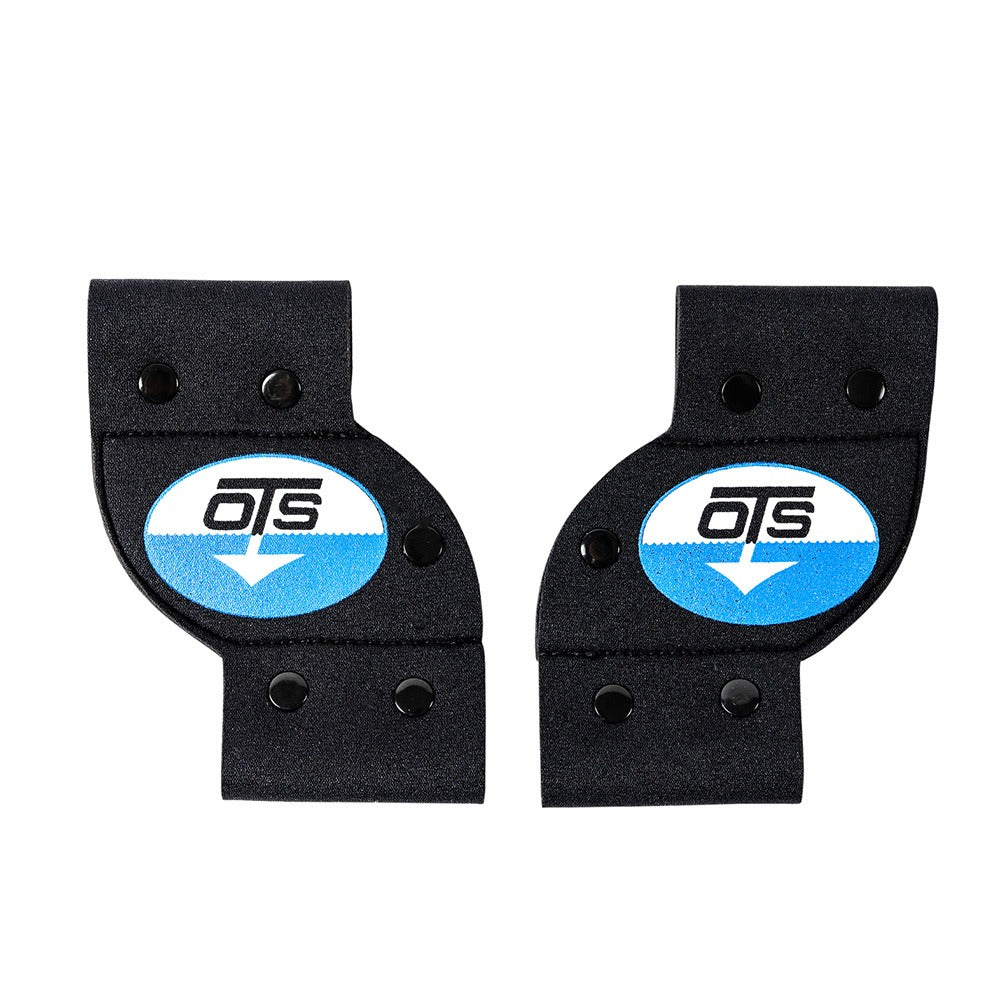 OTS neoprene earphone holders with OTS logo, left and right shown