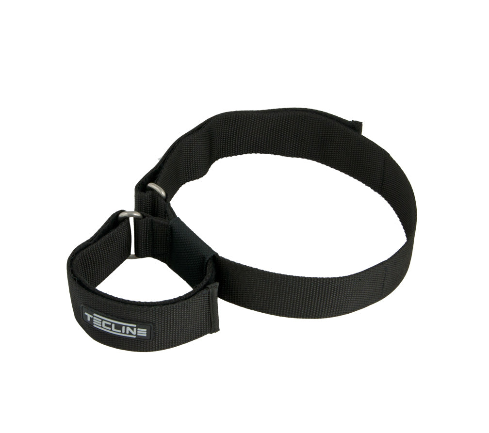 Tecline argon backmount in black webbing with cylinder loop and Tecline logo