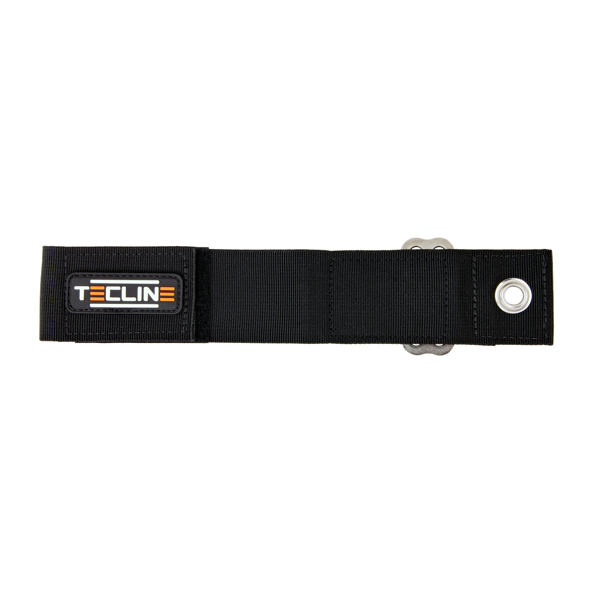 Tecline mounting strap with tensioner fitted to a small aluminium cylinder