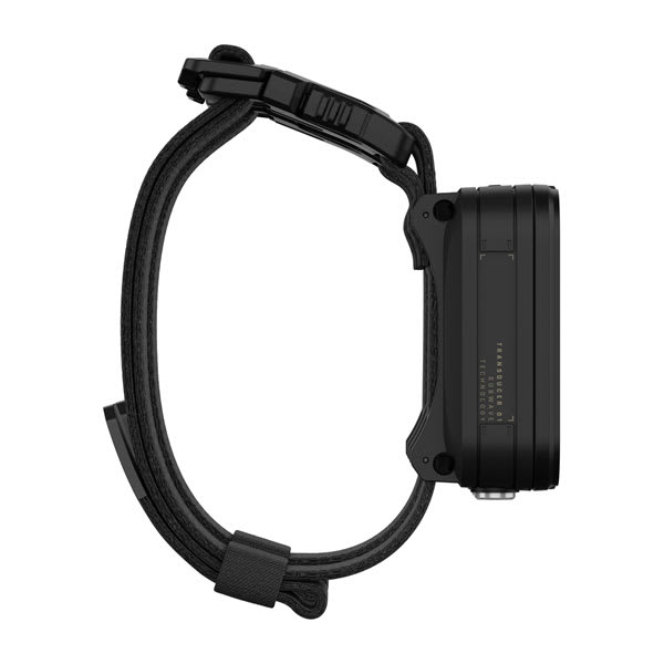 Garmin Descent X50i band assembly shown open with the locking buckles