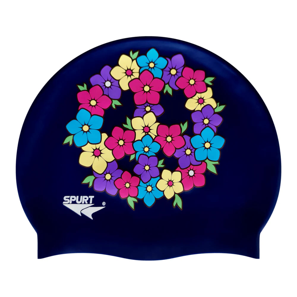 Peace Sign of Flowers Silicone Swim Cap