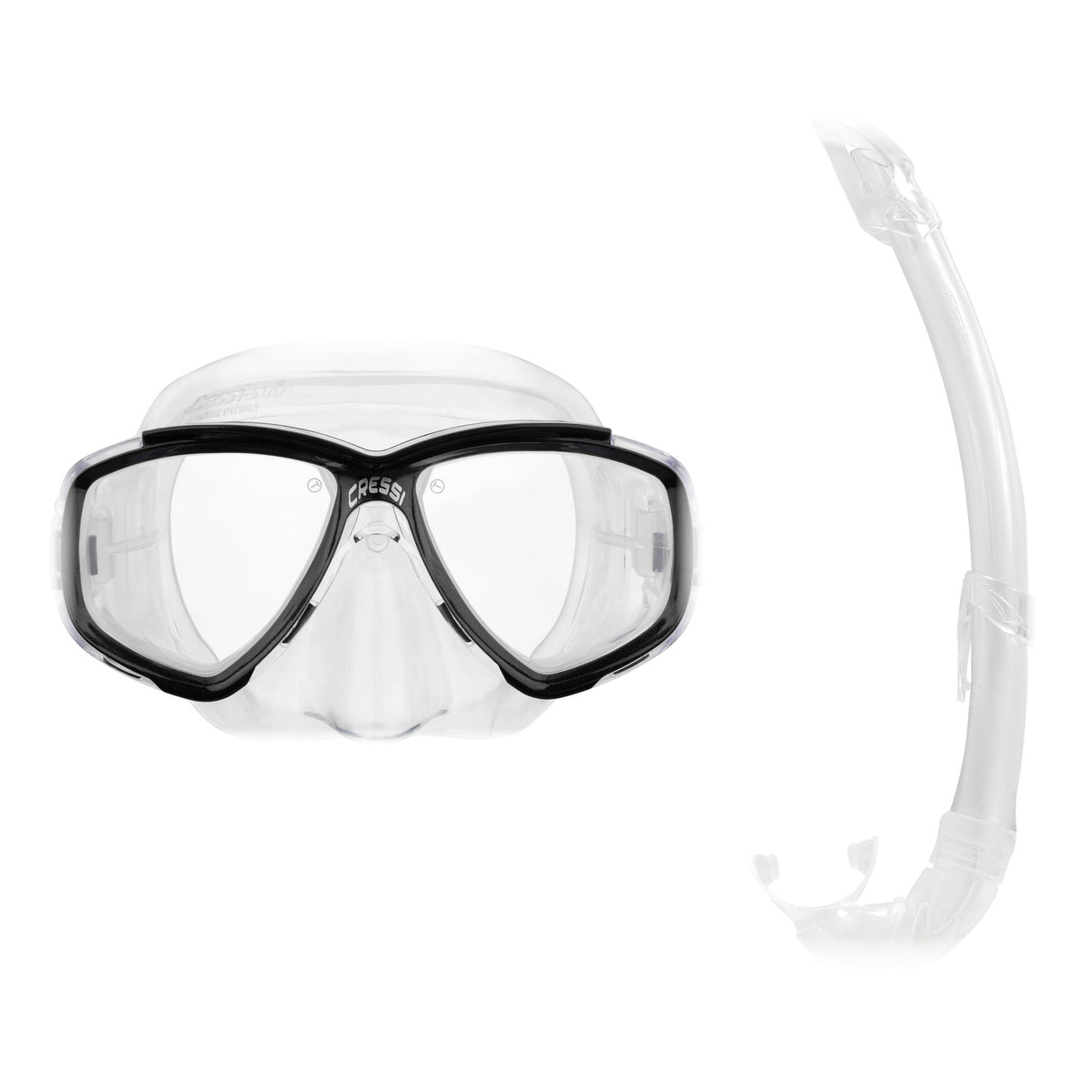 Cressi Perla mask in clear with aquamarine and Mexico snorkel in clear with aquamarine
