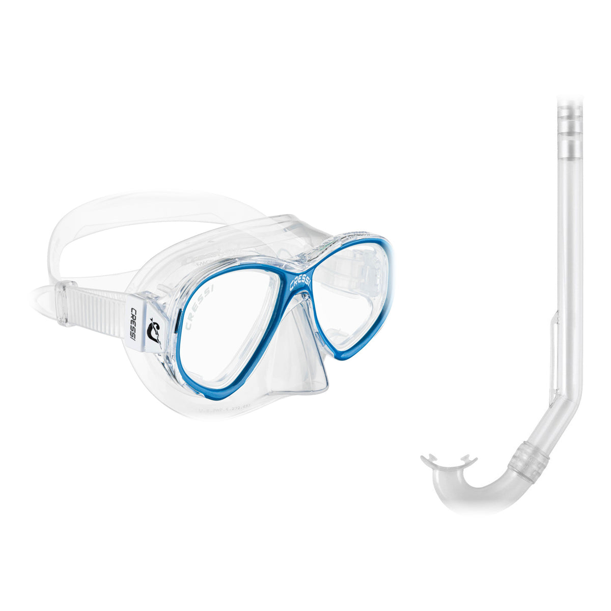 Cressi Perla Junior mask in clear with aquamarine and Mini Gringo snorkel in clear