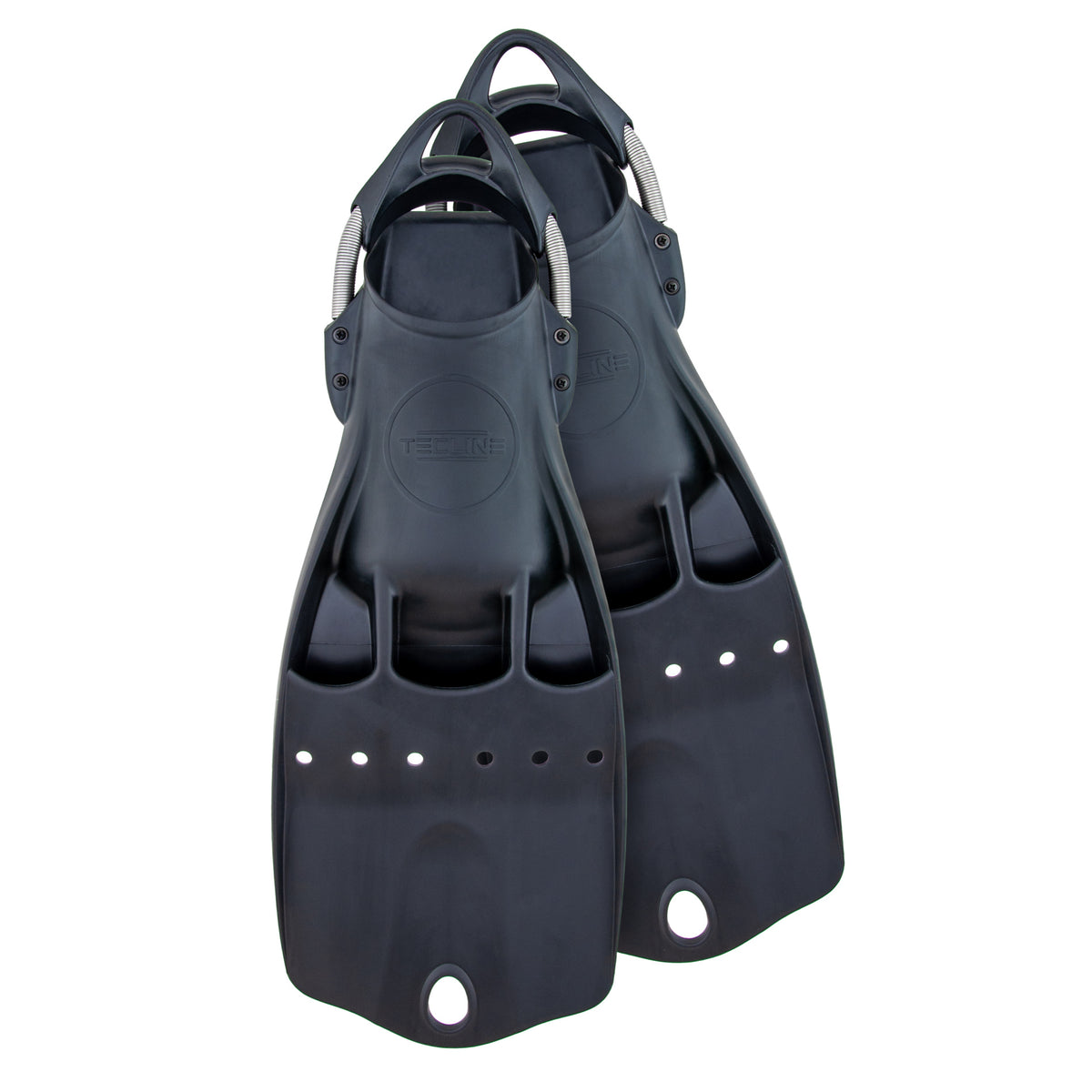 Tecline LightJet open heel fins in turquoise with stainless steel spring straps
