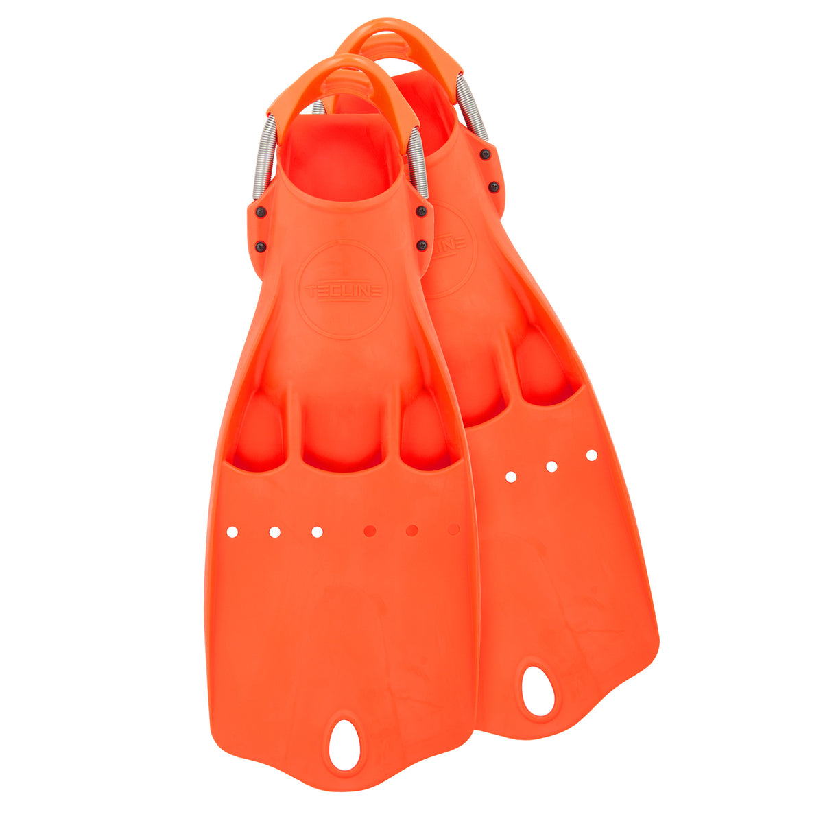 Tecline LightJet open heel fins in turquoise with stainless steel spring straps
