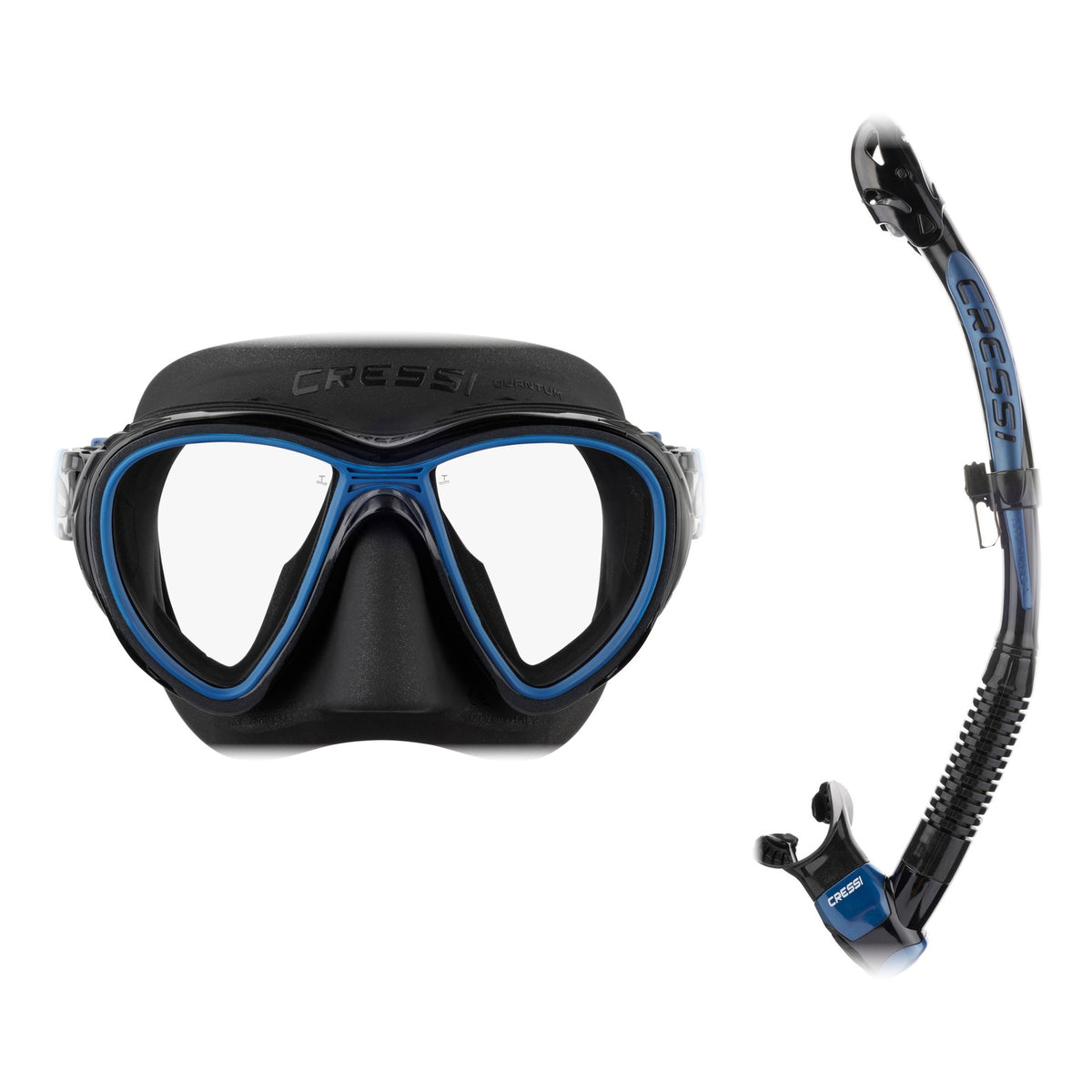 Cressi Quantum mask in black and Itaca Ultra Dry snorkel in black
