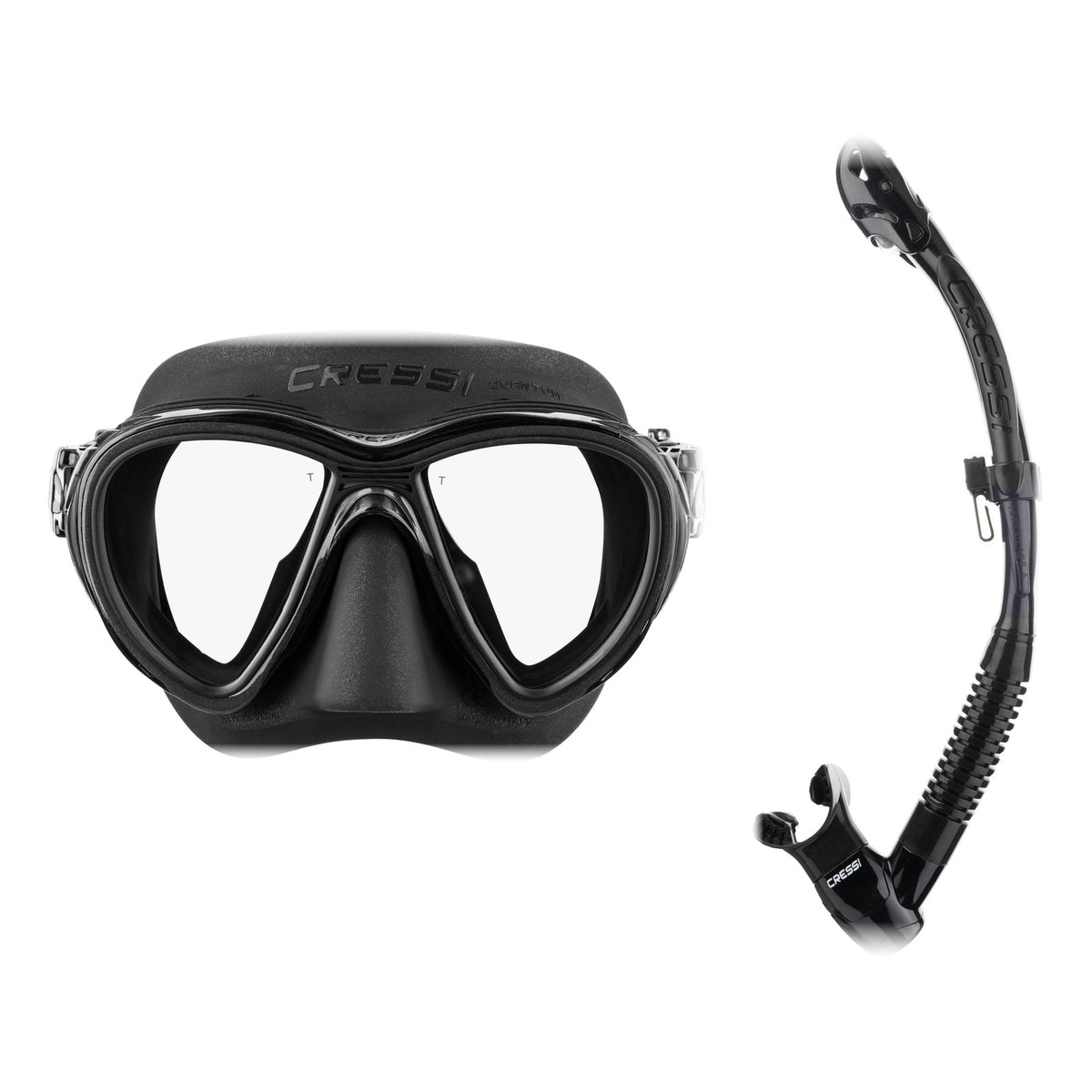 Cressi Quantum mask in black and Itaca Ultra Dry snorkel in black