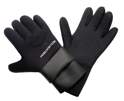 Scubatech 5 mm semi-dry dive gloves in black with the smooth double wrist cuff