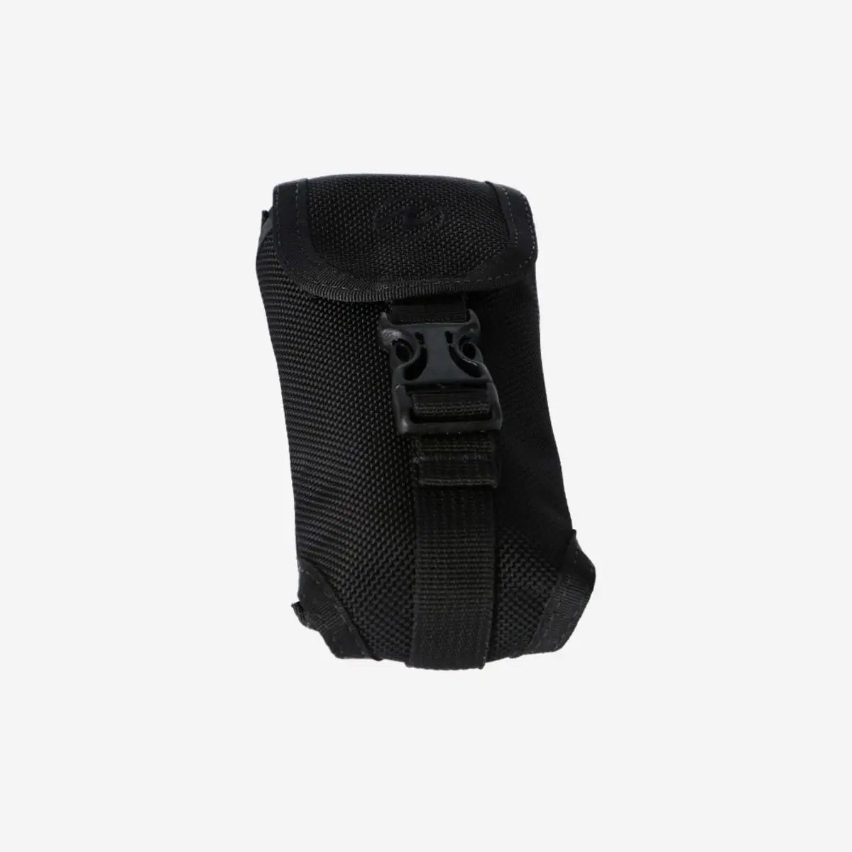 Aqua Lung SMB holster in black, front view showing the flap, buckle and mounting webbing