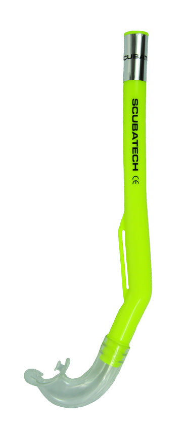 Scubatech SK 05 kids snorkel in lime yellow with small clear mouthpiece