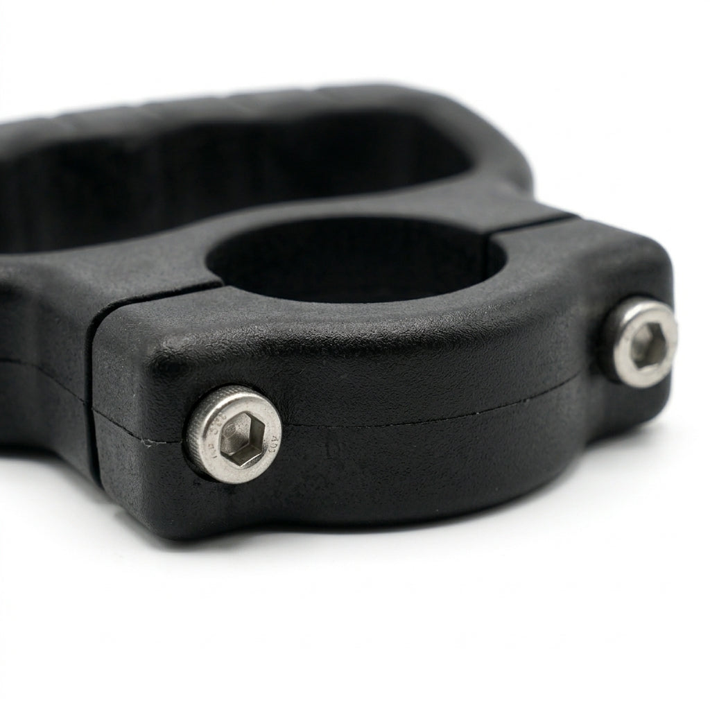 Close view of the San-O-Sub tank handle clamp and stainless hex bolt